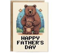 Hippowarehouse Fathers day pixel brown bears Personalised Card A6 with envelope for him for her Funny Cards for Men and Women Blank inside option