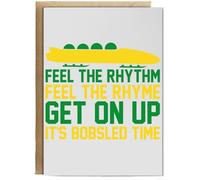 Hippowarehouse Feel the rhythm feel the rhyme get on up it's bobsled time Personalised Card A6 with envelope for him for her Funny Cards for Men and Women Blank inside option