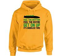 Hippowarehouse Feel The Rhythm Feel The Rhyme get on up It's Bobsled time Unisex Hoodie Hooded top (Specific Size Guide in Description) Gold