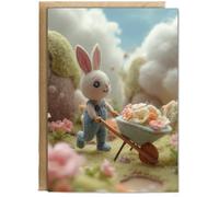 Hippowarehouse felt bunny pushing wheelbarrow Personalised Card A6 with envelope for him for her Funny Cards for Men and Women Blank inside option