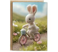 Hippowarehouse felt bunny riding a bike Personalised Card A6 with envelope for him for her Funny Cards for Men and Women Blank inside option