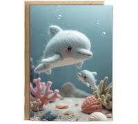 Hippowarehouse Felt Dolphin and baby Personalised Card A5 with envelope for him for her Funny Cards for Men and Women Blank inside option