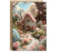 Hippowarehouse felt forest fairy house Personalised Card A6 with envelope for him for her Funny Cards for Men and Women Blank inside option