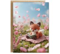 Hippowarehouse felt fox reading a book Personalised Card A5 with envelope for him for her Funny Cards for Men and Women Blank inside option