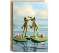 Hippowarehouse felt frogs on lily pads Personalised Card A6 with envelope for him for her Funny Cards for Men and Women Blank inside option