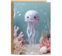 Hippowarehouse Felt jellyfish Personalised Card A6 with envelope for him for her Funny Cards for Men and Women Blank inside option