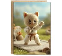 Hippowarehouse felt kitty cat karate Personalised Card A5 with envelope for him for her Funny Cards for Men and Women Blank inside option