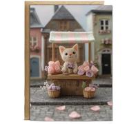 Hippowarehouse felt kitty cat selling roses Personalised Card A6 with envelope for him for her Funny Cards for Men and Women Blank inside option