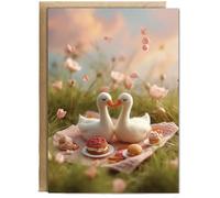 Hippowarehouse felt swans at a picnic Personalised Card A6 with envelope for him for her Funny Cards for Men and Women Blank inside option