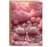 Hippowarehouse felt swans in pink Personalised Card A6 with envelope for him for her Funny Cards for Men and Women Blank inside option