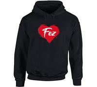 Hippowarehouse Fez Love Heart Unisex Hoodie Hooded top (Specific Size Guide in Description) Black
