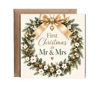 Hippowarehouse First Christmas as Mr and Mrs golden wreath Card - 15cm x 15cm with envelope for him for her Funny Cards for Mum Dad Sister Brother