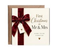 Hippowarehouse First Christmas as Mr and Mrs same team forever Card - 15cm x 15cm with envelope for him for her Funny Cards for Mum Dad Sister Brother