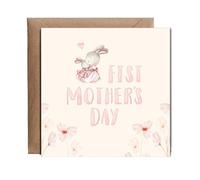 Hippowarehouse First Mother's Day Pink bunny Personalised Card. 15cm x 15cm with envelope for him for her Funny Cards for Men and Women Blank inside option