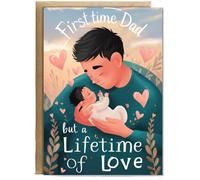 Hippowarehouse first time dad but a lifetime of love Birthday Card A5 Personalised with envelope for him for her Funny Cards for Men and Women Blank inside option