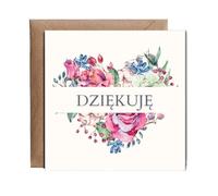 Hippowarehouse Floral heart thank you Polish Dziękuję Personalised Card. 15cm x 15cm with envelope for him for her Funny Cards for Men and Women Blank inside option