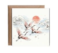 Hippowarehouse flying cranes Japanese style Personalised Card. 15cm x 15cm with envelope for him for her Funny Cards for Men and Women Blank inside option