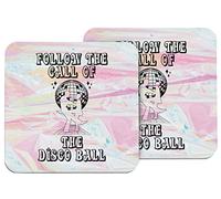 Hippowarehouse follow the call of the disco ball printed coaster gloss finish durable backing 9cm x 9cm 2 pack