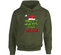 Hippowarehouse Forced to Wear This to Look Festive Funny Xmas for Grumpy Christmas Lovers unisex Hoodie hooded top XL adult Olive Green