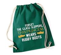 Hippowarehouse Forget the glass slippers this princess wears rugby boots Drawstring Cotton School Gym Bag 37cm x 46cm, 12 litres