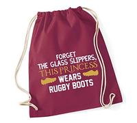 Hippowarehouse Forget the glass slippers this princess wears rugby boots Drawstring Cotton School Gym Bag 37cm x 46cm, 12 litres