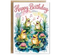 Hippowarehouse frogs singing happy birthday Personalised Card A6 with envelope for him for her Funny Cards for Men and Women Blank inside option