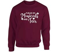 Hippowarehouse Fueled by Musicals and Tea Unisex Jumper Sweatshirt Pullover (Specific Size Guide in Description) Maroon