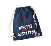 Hippowarehouse Fun Cheeky Christmas for Him and Her Mischief Under the Mistletoe Drawstring Cotton School Gym Bag 37cm x 46cm, 12 litres