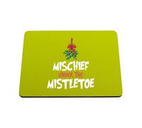 Hippowarehouse Fun Cheeky Christmas for Him and Her Mischief Under the Mistletoe printed mouse mat pad accessory black rubber base 240mm x 190mm x 60mm