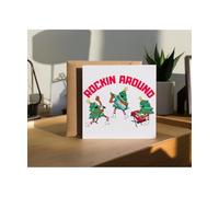 Hippowarehouse Fun Childrens Christmas Trees Rockin Around Personalised Card. 15cm x 15cm with envelope for him for her Funny Cards for Men and Women Blank inside option