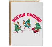 Hippowarehouse Fun Childrens Christmas Trees Rockin Around Personalised Card A5 with envelope for him for her Funny Cards for Men and Women Blank inside option