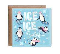 Hippowarehouse Fun Christmas Card Penguins Playing on Ice Baby Personalised Card. 15cm x 15cm with envelope for him for her Funny Cards for Men and Women Blank inside option
