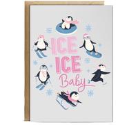 Hippowarehouse Fun Christmas Penguins Playing on Ice Baby Personalised Card A6 with envelope for him for her Funny Cards for Men and Women Blank inside option