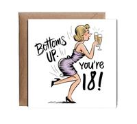 Hippowarehouse Funny 18th Birthday Card for Her Bottoms Up Youre Eighteen and Fabulous Personalised Card. 15cm x 15cm with envelope for him for her Funny Cards for Men and Women Blank inside option
