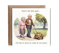 Hippowarehouse Funny cartoon Don't let him pull, he has to learn to walk at our pace Personalised Card. 15cm x 15cm with envelope for him for her Funny Cards for Men and Women Blank inside option