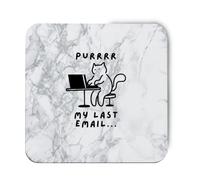 Hippowarehouse Funny Cat Meme Purrr My Last Email for Cat Lovers Pet Owners printed coaster gloss finish durable backing 9cm x 9cm 2 pack