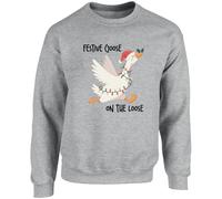 Hippowarehouse Funny christmas Festive goose on the loose unisex jumper sweatshirt pullover XXL adult Grey