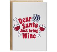 Hippowarehouse Funny Christmas for Mum and Dad Dear Santa Just Bring Wine Personalised Card A6 with envelope for him for her Funny Cards for Men and Women Blank inside option