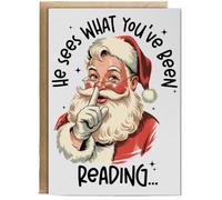 Hippowarehouse Funny Christmas he sees what you've been reading Personalised Card A5 with envelope for him for her Funny Cards for Men and Women Blank inside option