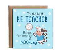 Hippowarehouse Funny PE Teacher Appreciation Card Thanks for Keeping Us Mooving Personalised Card. 15cm x 15cm with envelope for him for her Funny Cards for Men and Women Blank inside option