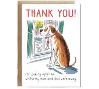 Hippowarehouse Funny Pet Sitter Thank You Card From the Dog While Mum and Dad Were Away Personalised Card A6 with envelope for him for her Funny Cards for Men and Women Blank inside option