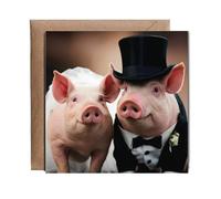 Hippowarehouse funny pig bride and groom Personalised Card. 15cm x 15cm with envelope for him for her Funny Cards for Men and Women Blank inside option