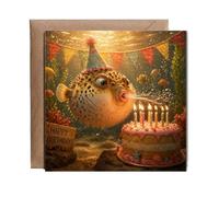 Hippowarehouse funny Puffer fish Happy Birthday Personalised Card. 15cm x 15cm with envelope for him for her Funny Cards for Men and Women Blank inside option
