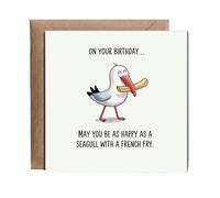 Hippowarehouse Funny Seagull with a chip Personalised Card. 15cm x 15cm with envelope for him for her Funny Cards for Men and Women Blank inside option