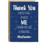 Hippowarehouse Funny Teacher Thank You Card Thanks for Putting Up With Me Personalised Card A6 with envelope for him for her Funny Cards for Men and Women Blank inside option