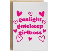 Hippowarehouse Gaslight Gatekeep Girlboss Birthday Card A5 Personalised with envelope for him for her Funny Cards for Men and Women Blank inside option