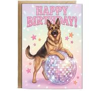 Hippowarehouse German shepherd Happy Birthday disco celebration dog Personalised Card A6 with envelope for him for her Funny Cards for Men and Women Blank inside option