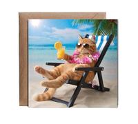 Hippowarehouse Ginger cat on the beach Personalised Card. 15cm x 15cm with envelope for him for her Funny Cards for Men and Women Blank inside option