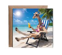 Hippowarehouse Giraffe on the beach Personalised Card. 15cm x 15cm with envelope for him for her Funny Cards for Men and Women Blank inside option