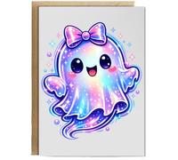 Hippowarehouse Girls Cute Coquette Holographic Halloween Ghost Personalised Card A6 with envelope for him for her Funny Cards for Men and Women Blank inside option